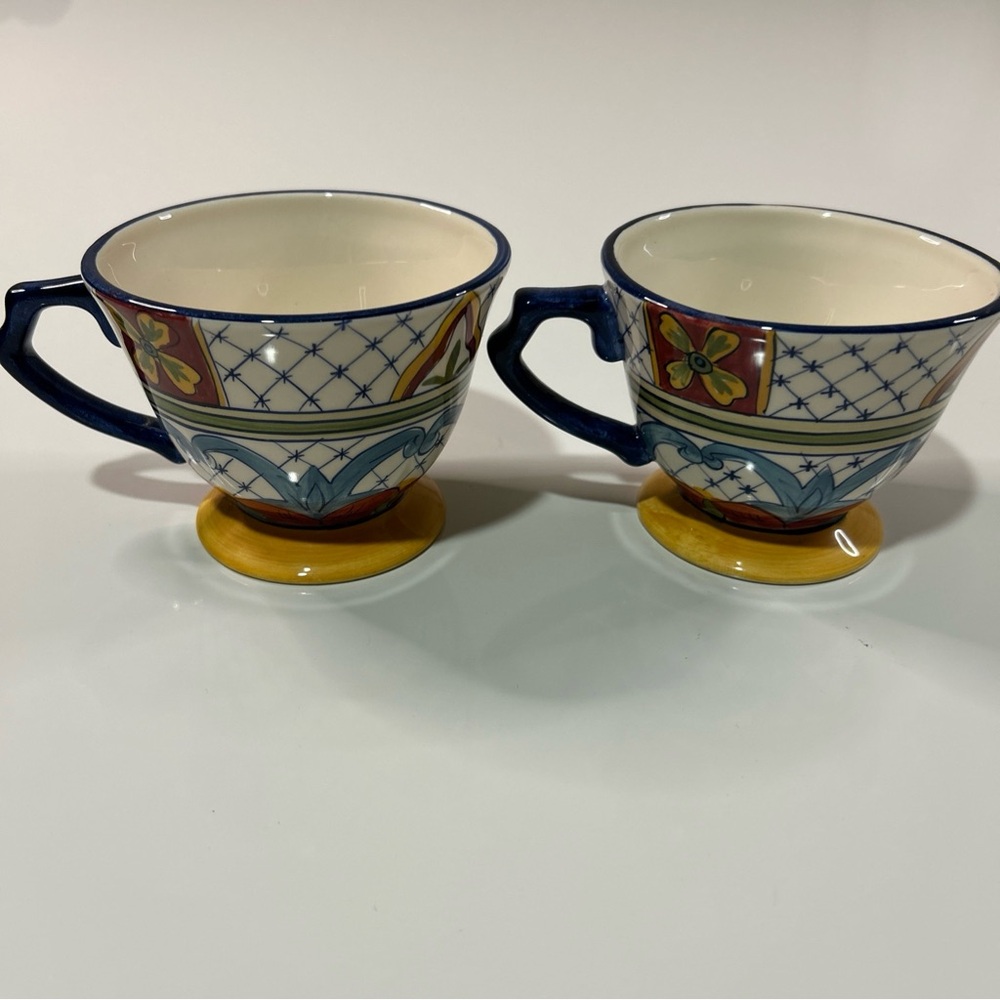 Colorful Hand-Painted Ceramic Teacups Two Matching Cordoba